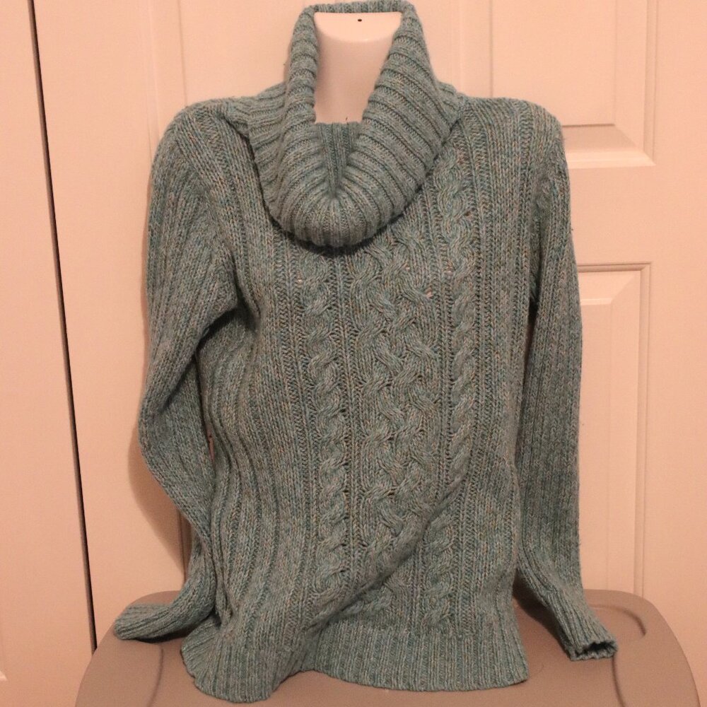 Old Navy Large Cowl Neck Cable Knit Cotton Acrylic Nylon Lamb Wool Angora Blend